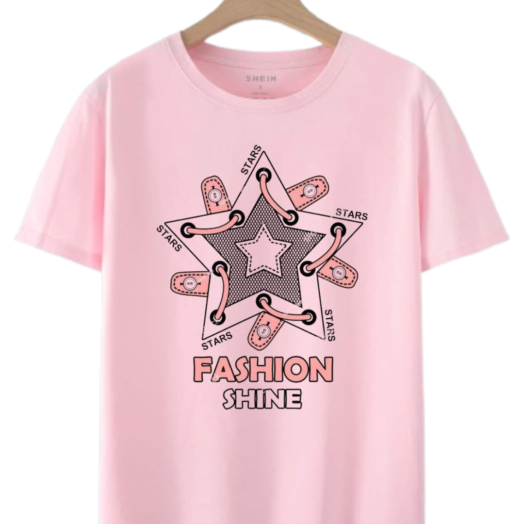 Fashion Shine Star & Laces | Trendy Pink Tee