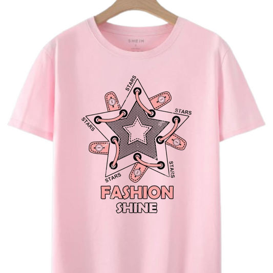 Fashion Shine Star & Laces | Trendy Pink Tee