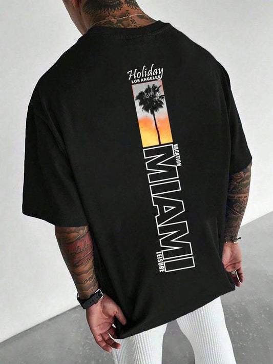 Black cotton oversized MIAMI printed tshirt