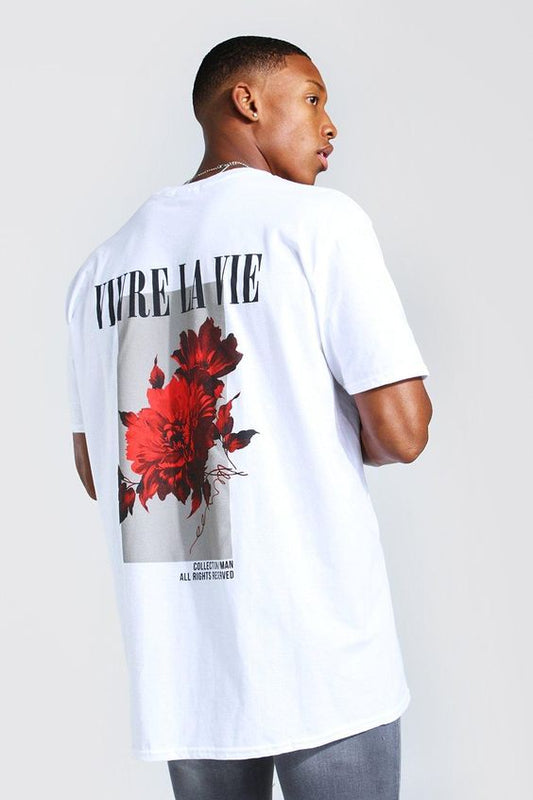 Floral back white oversized graphic tshirt