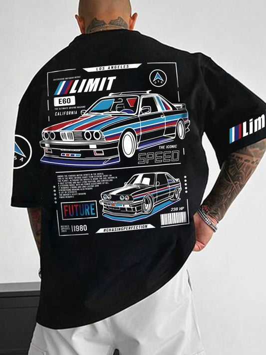 Car limit back printed oversized cotton tshirt