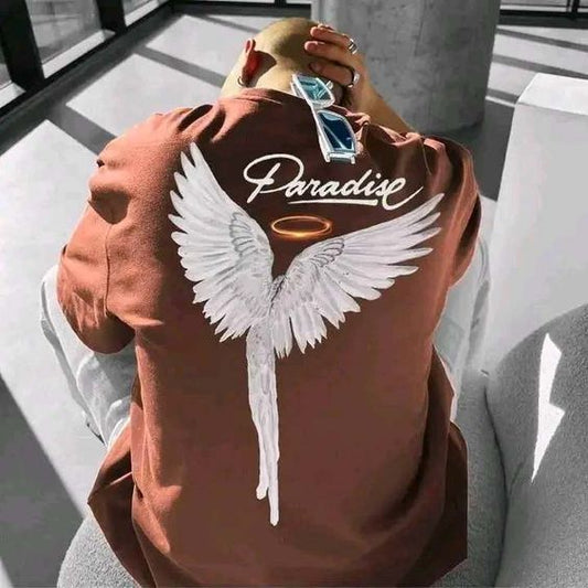 Paradise angel image printed on brown oversized t-shirt